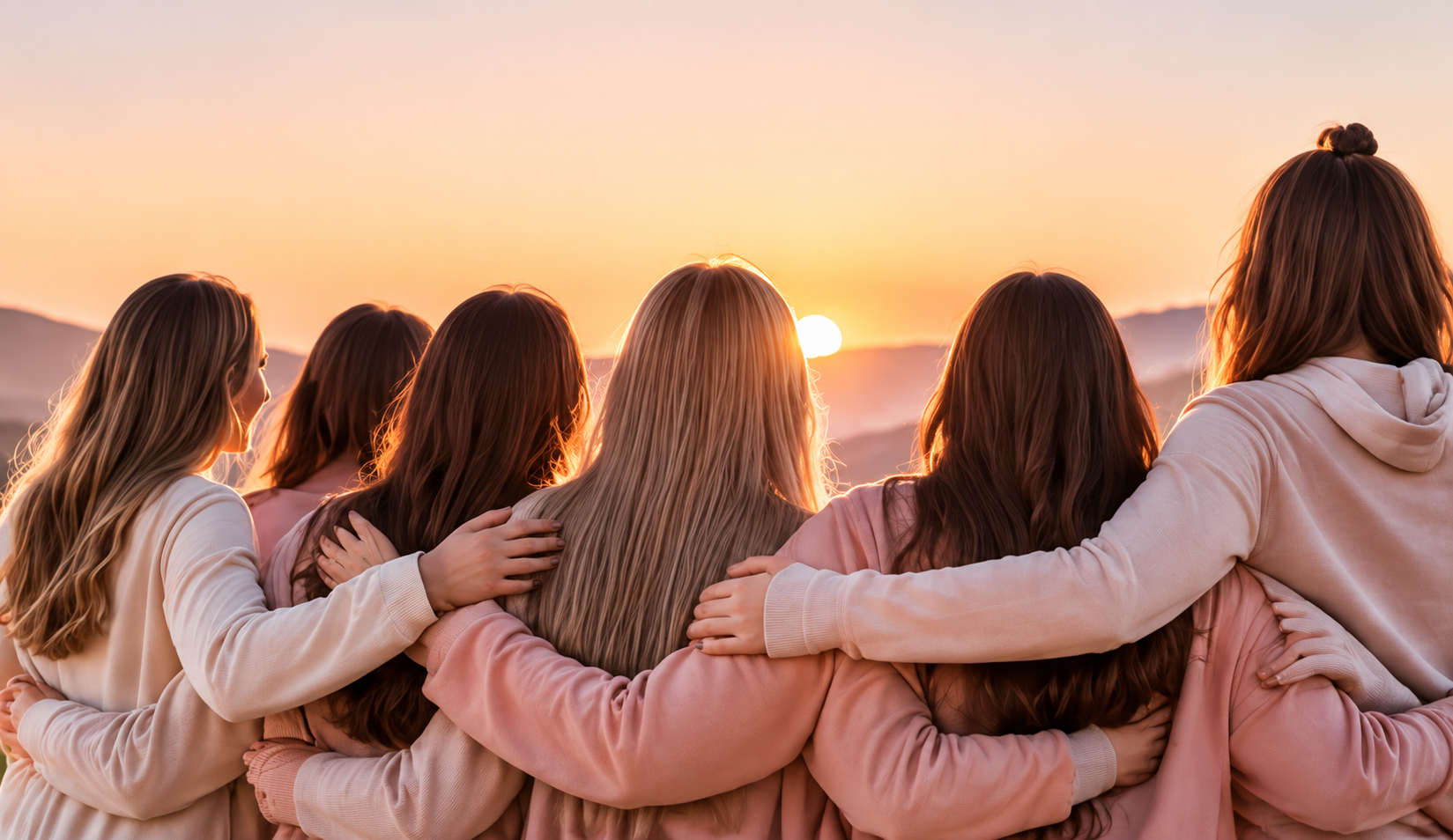 Un equipo de mujeres comparte un momento juntas al atardecer