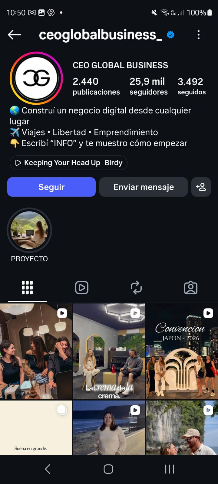 Perfil de Instagram de CEO Global Business